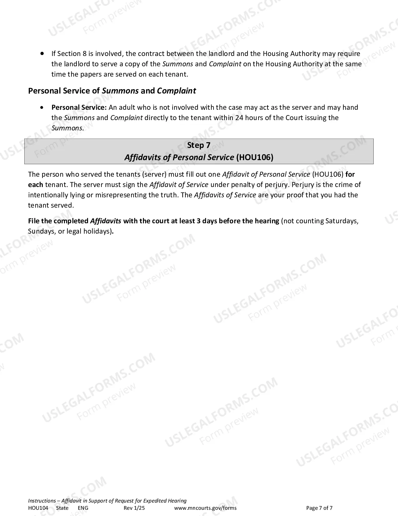 Preview Instructions - Affidavit in Support of Request for Expedited Hearing