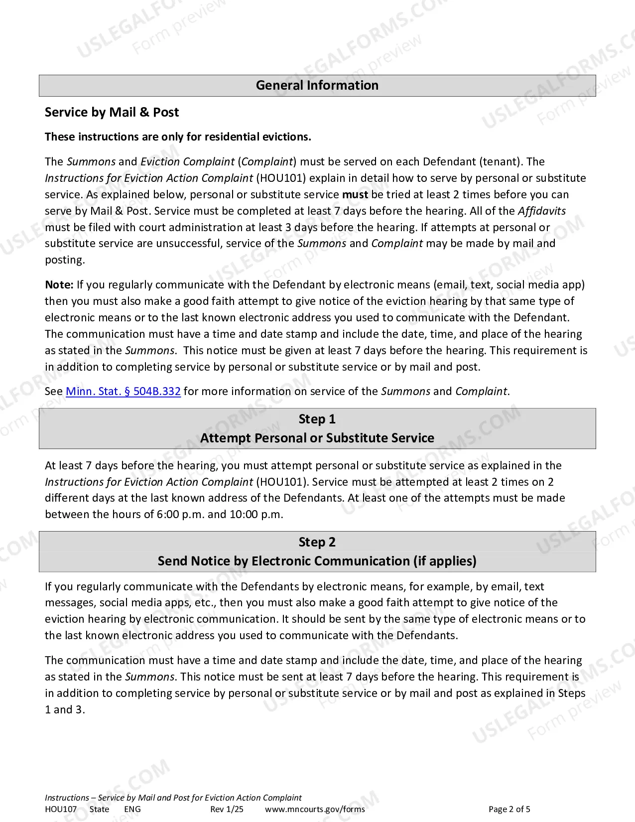 Preview Instructions - Service by Mail and Post