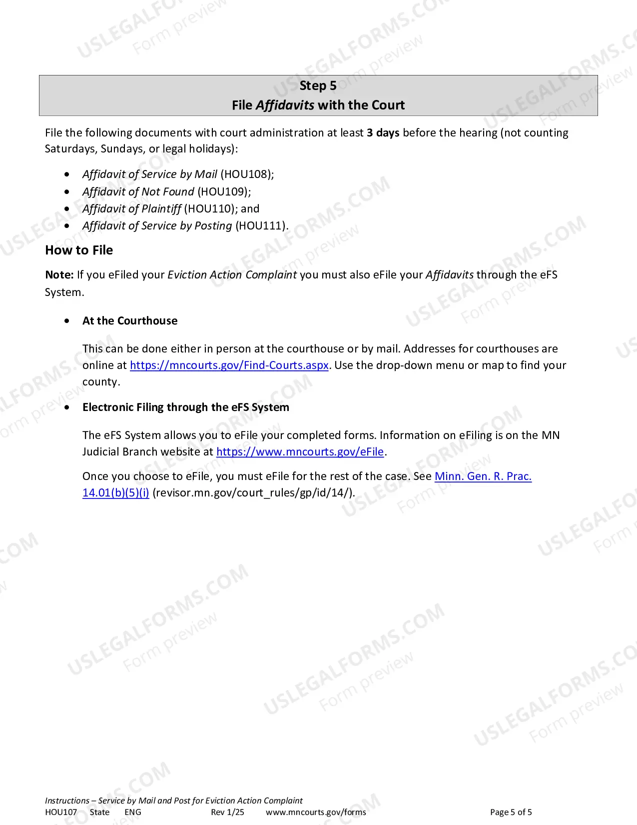 Preview Instructions - Service by Mail and Post