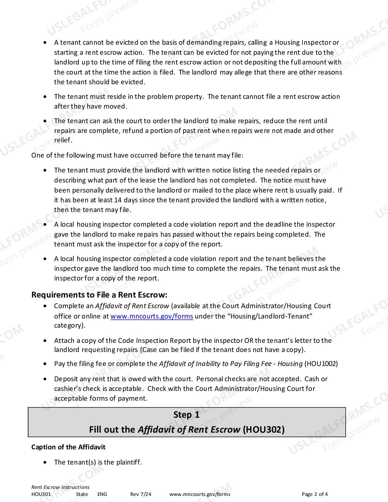 Preview Instructions - Rent Escrow