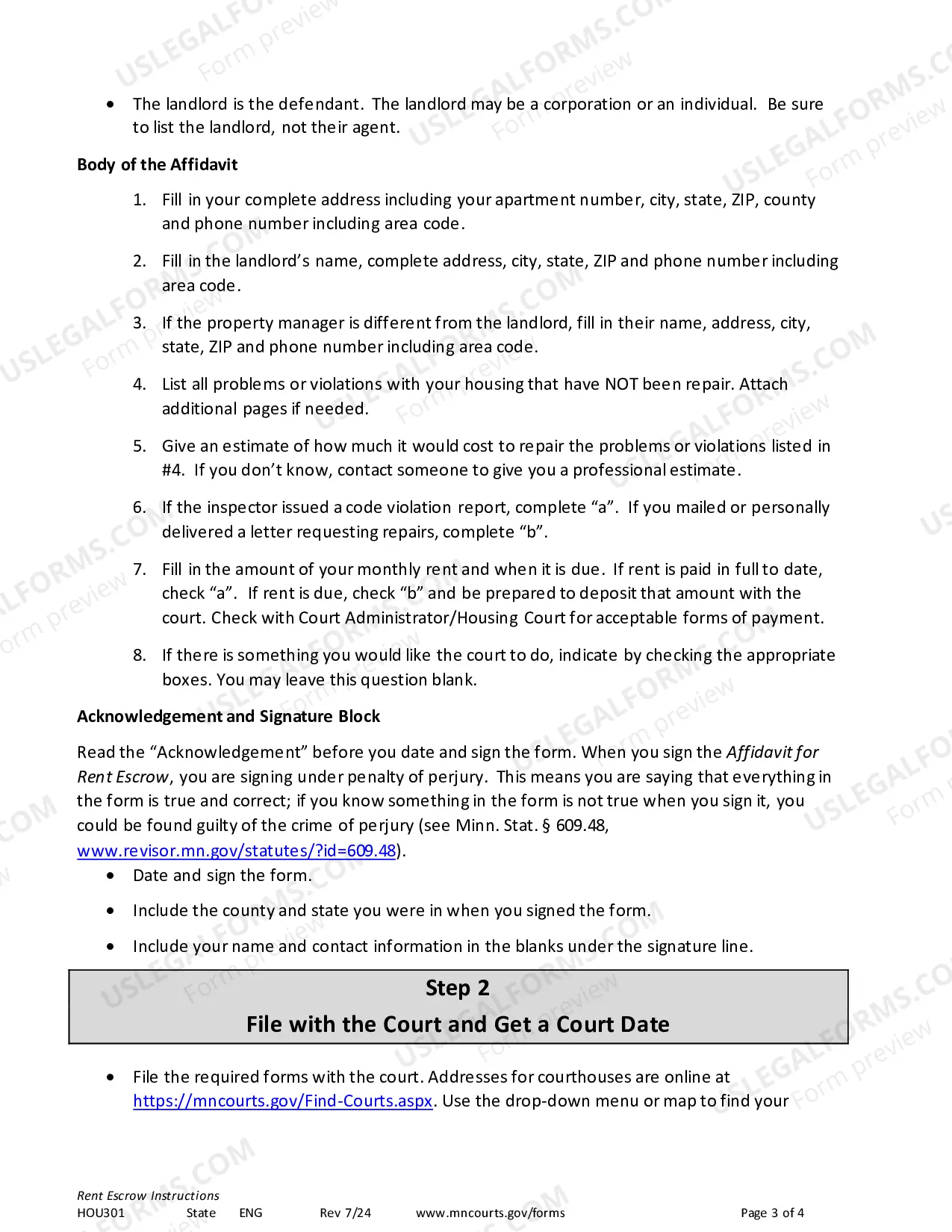 Preview Instructions - Rent Escrow