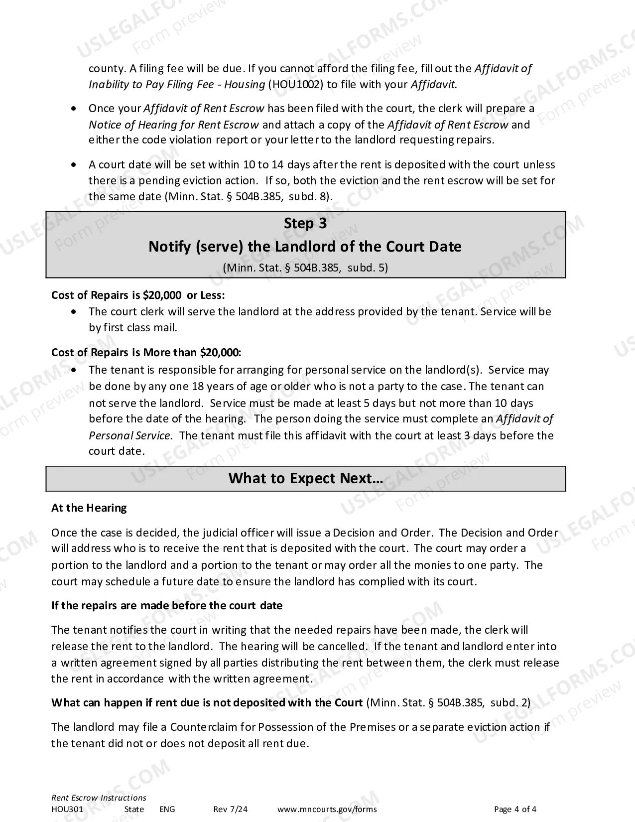 Preview Instructions - Rent Escrow