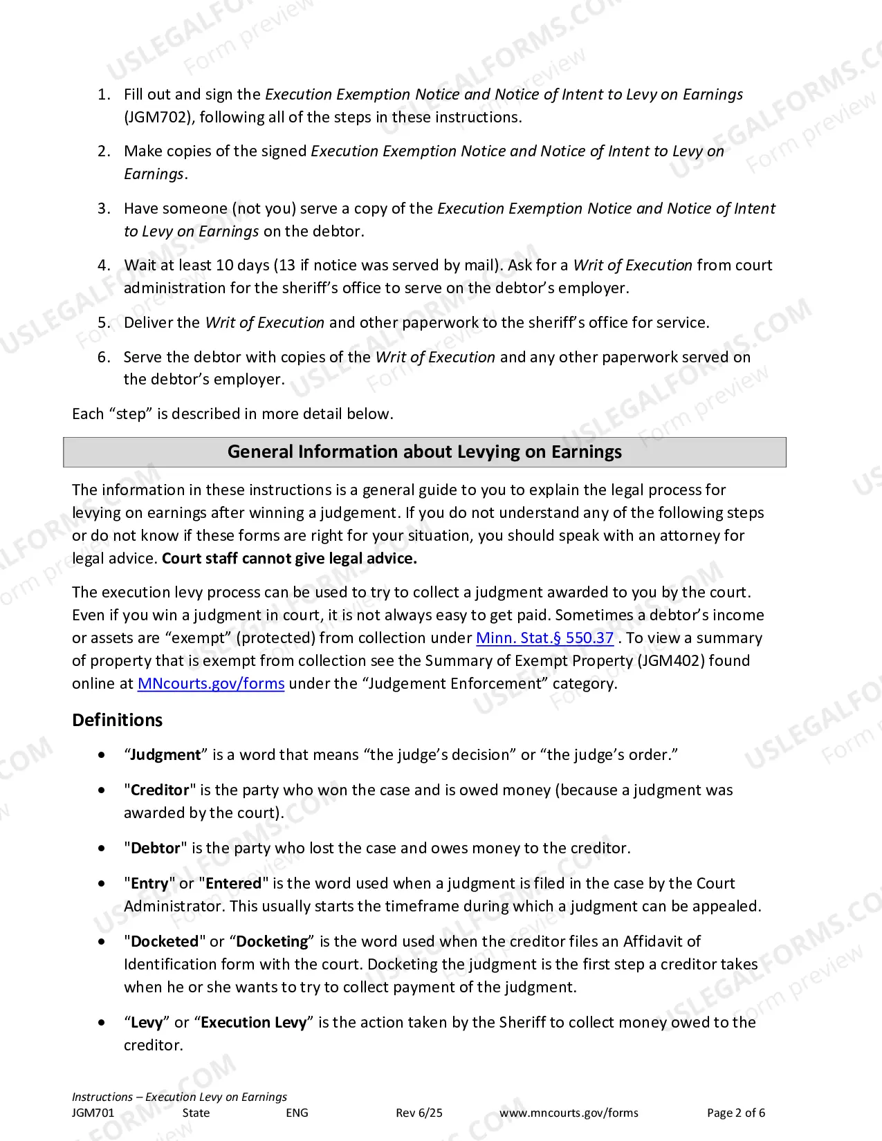Preview Instructions - Execution Levy on Earnings