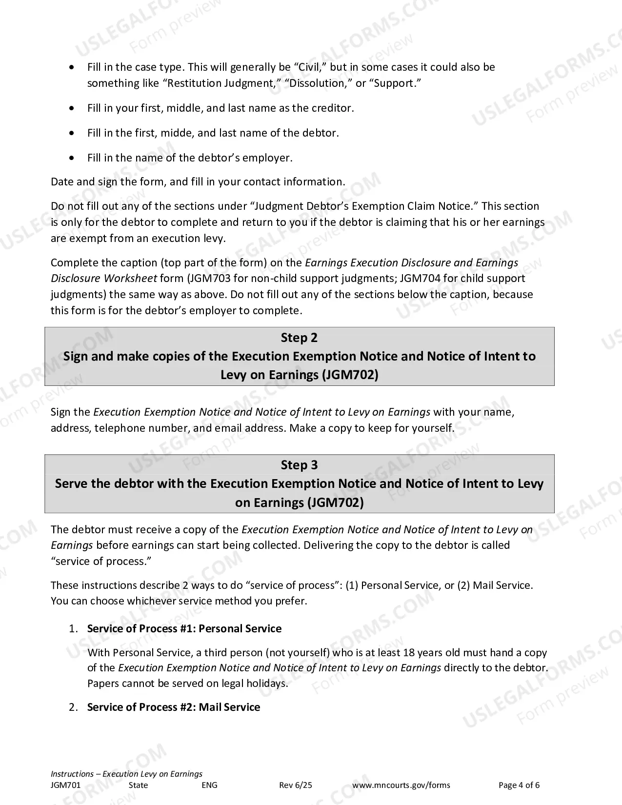 Preview Instructions - Execution Levy on Earnings