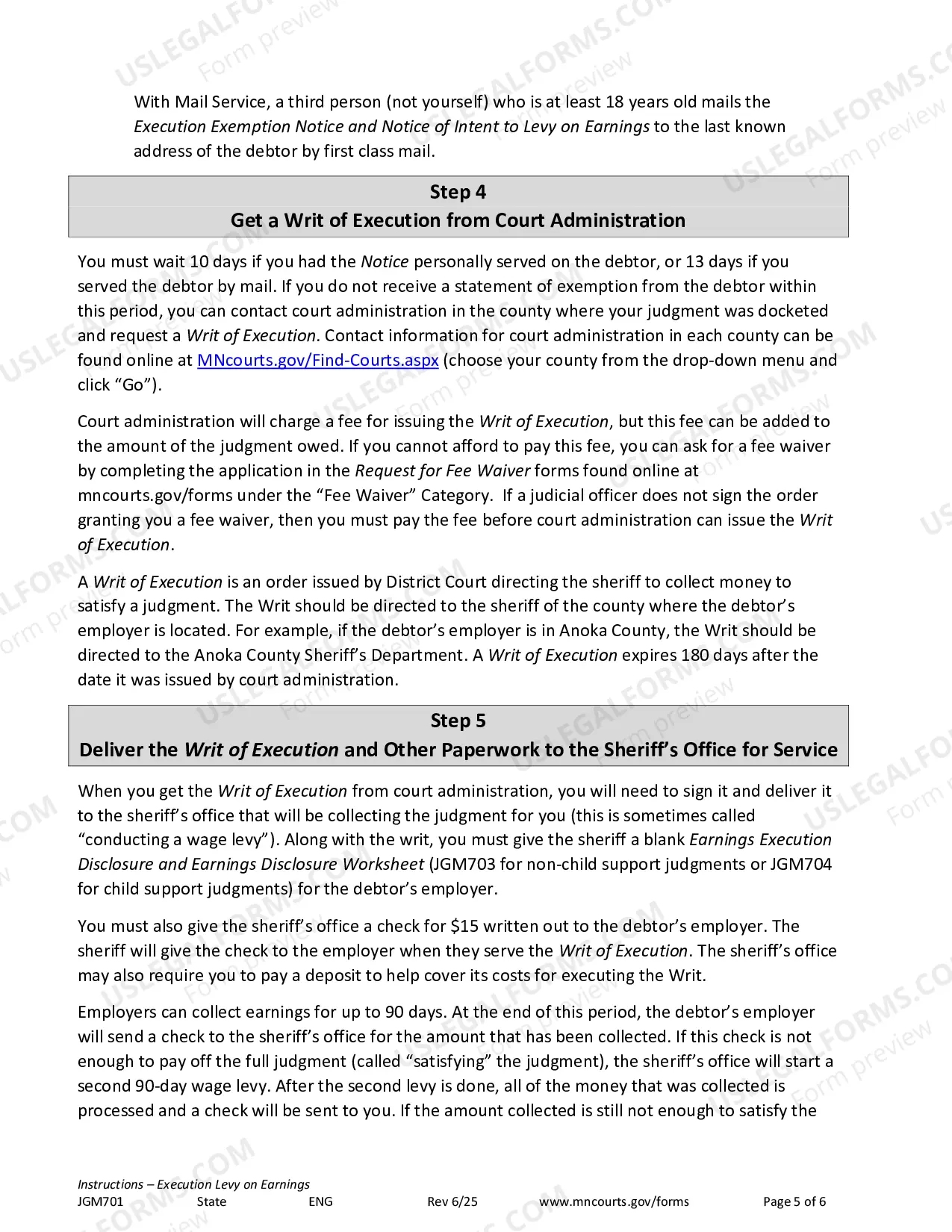 Preview Instructions - Execution Levy on Earnings