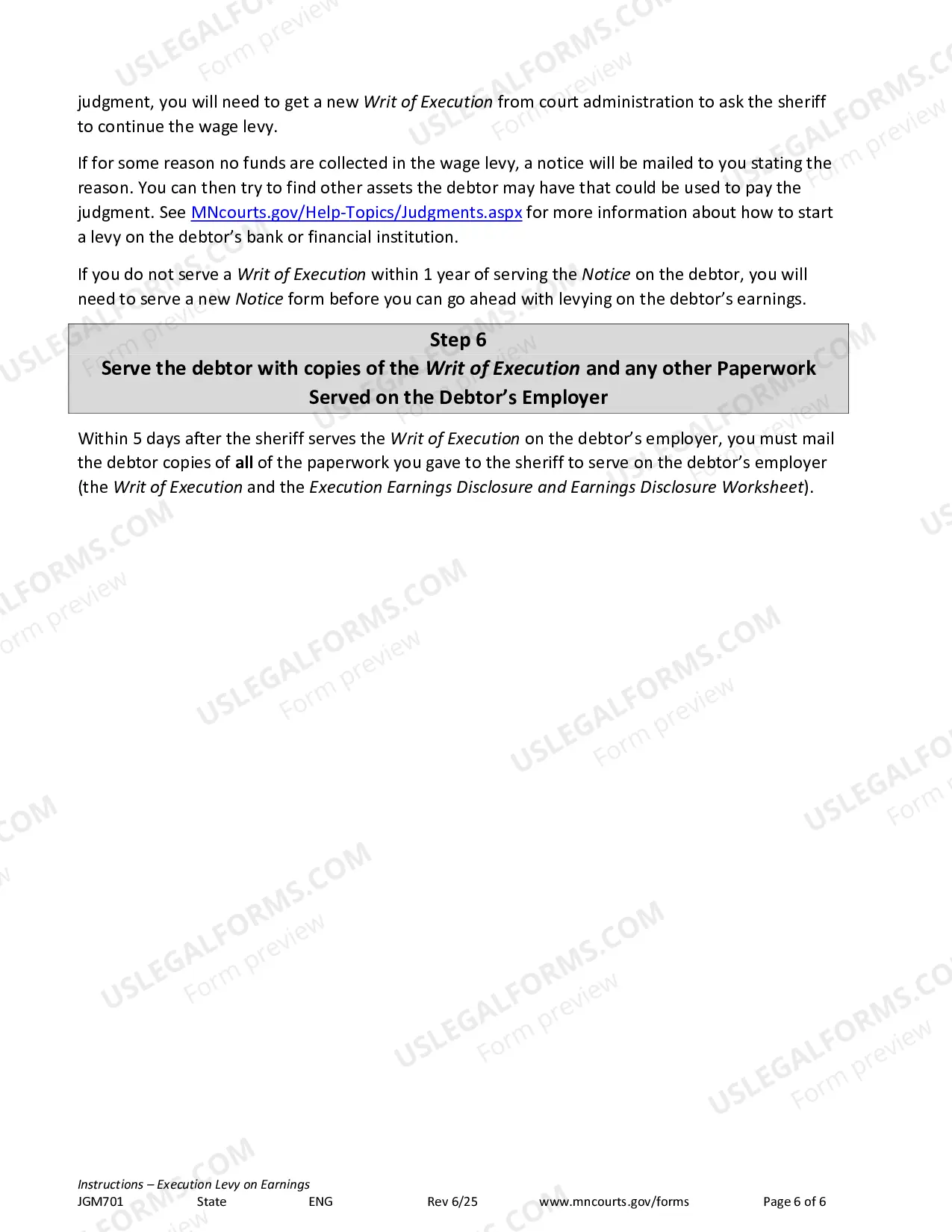 Preview Instructions - Execution Levy on Earnings