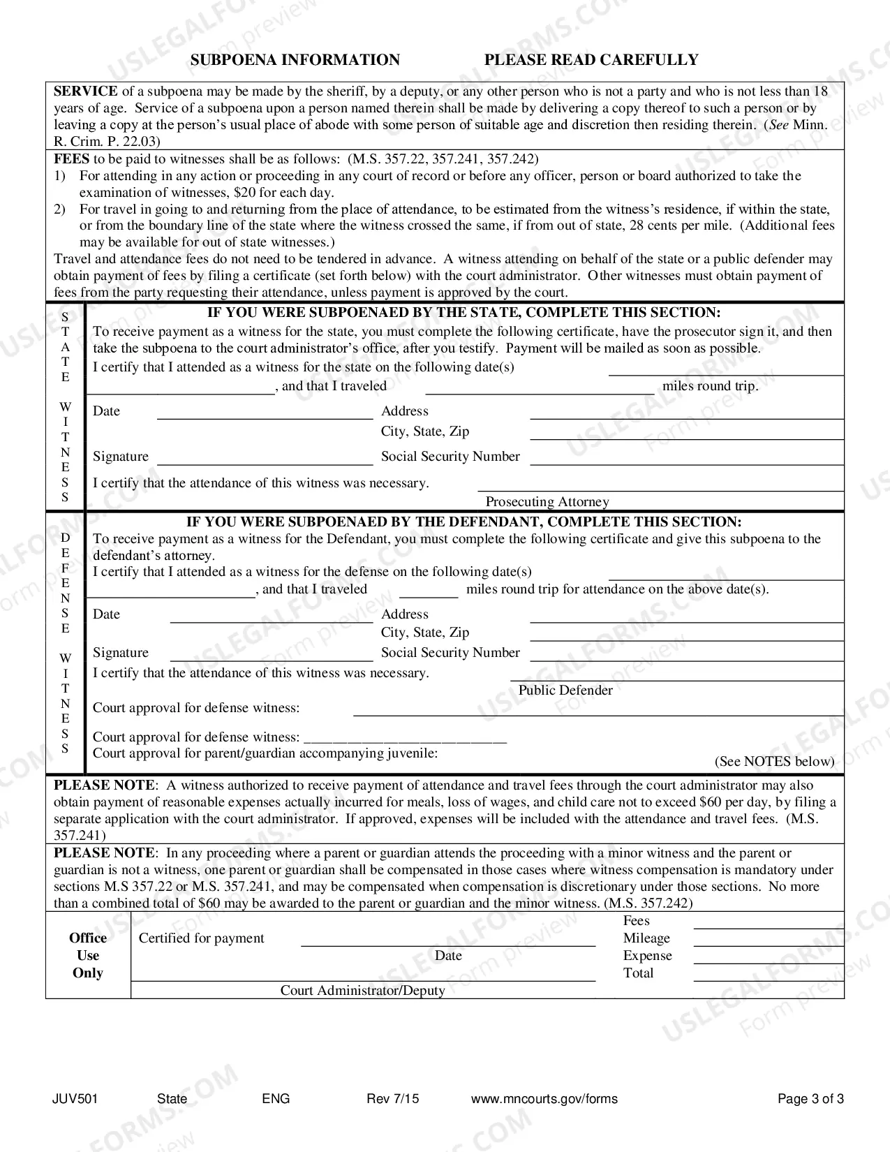 Preview Juvenile Subpoena