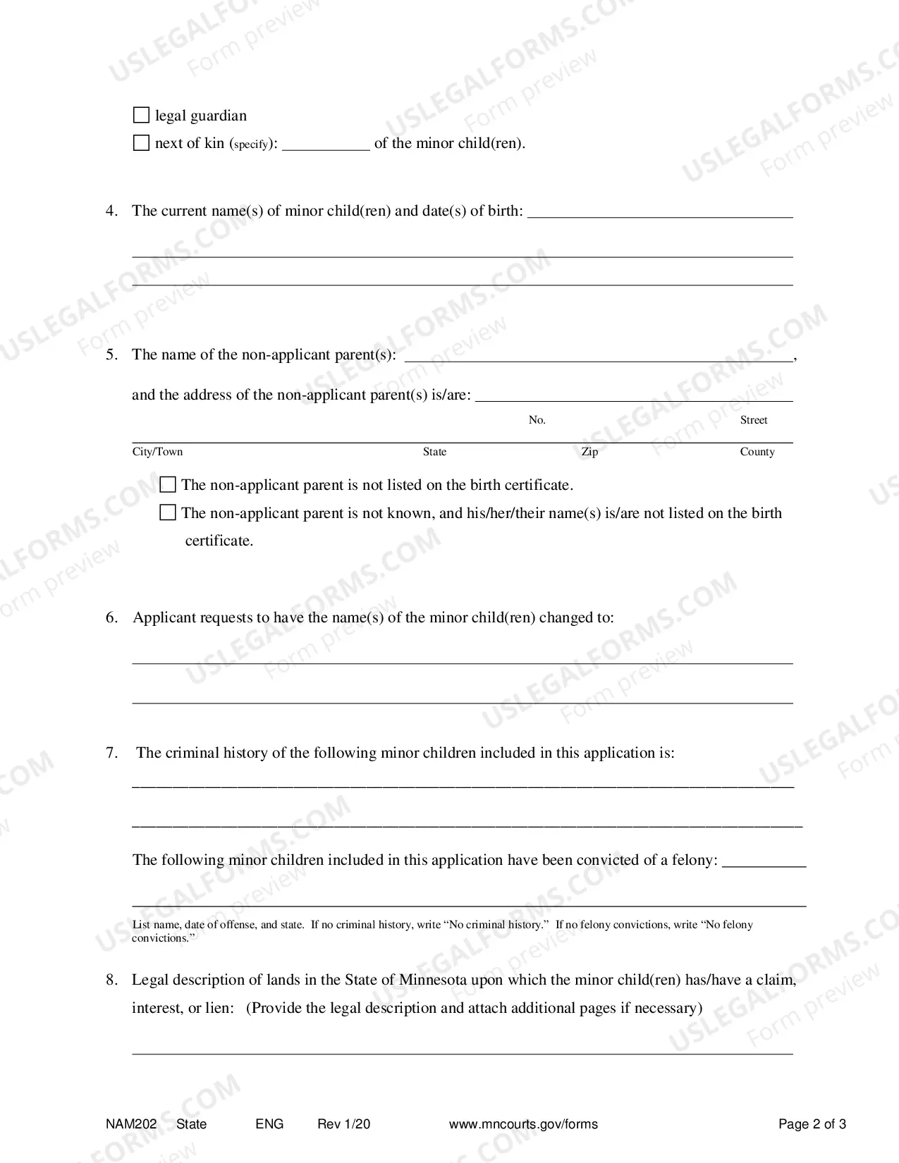 Preview Application For Name Change of Minor