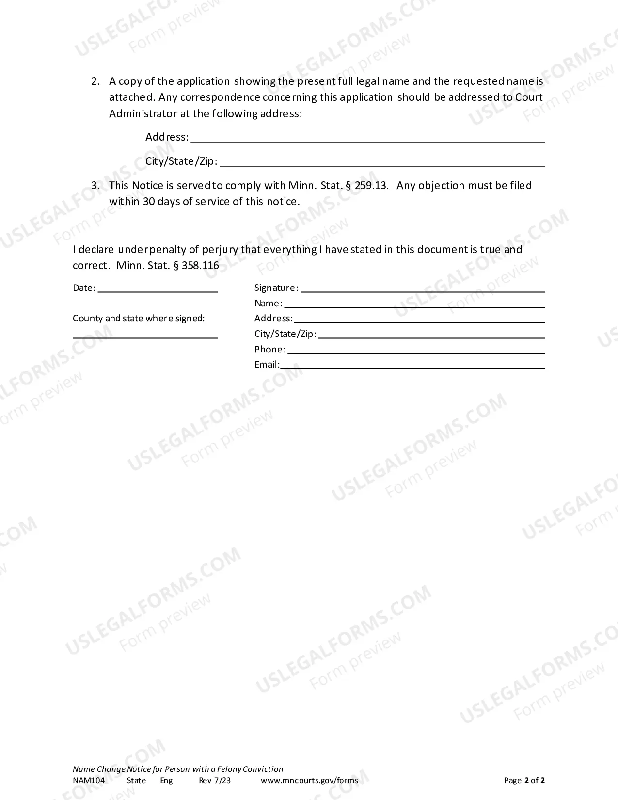 Preview Felon Name Change Notice (To Prosecutors)