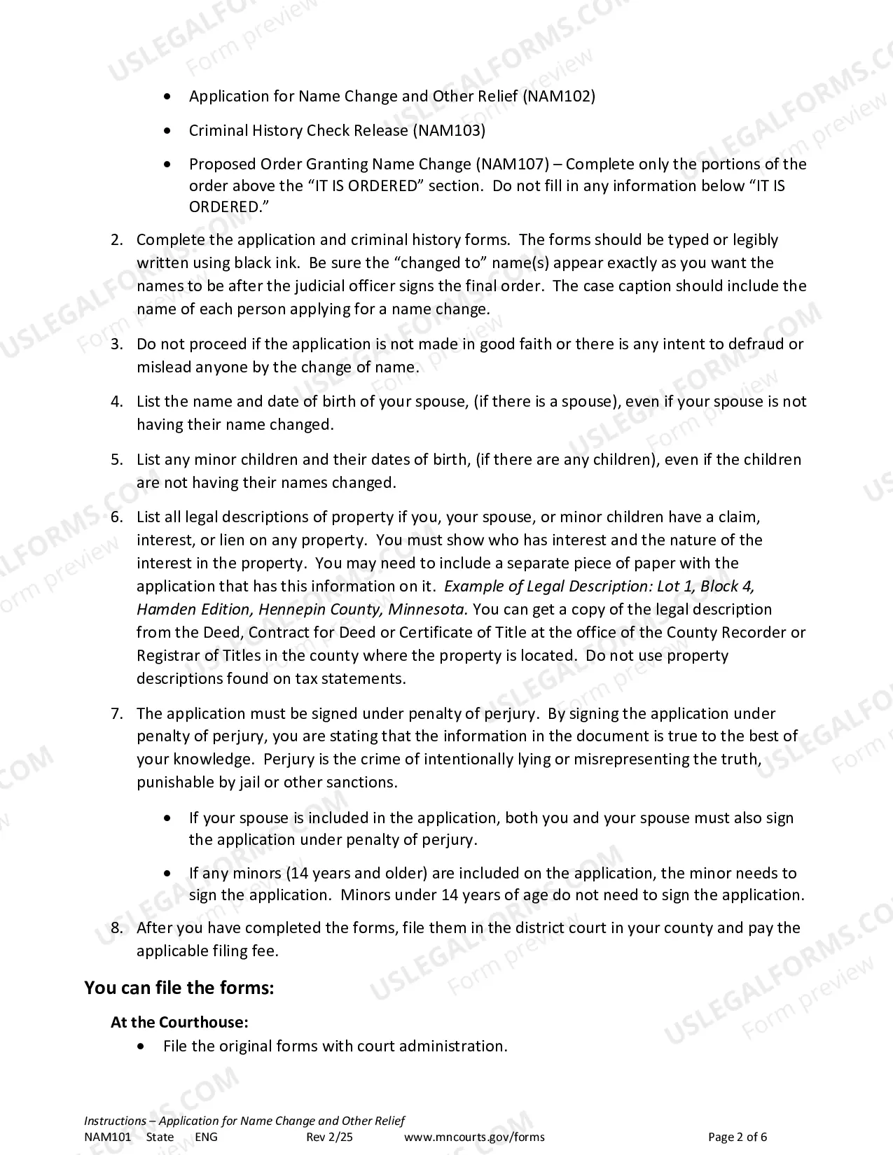 Preview Instructions - Name Change Applicants