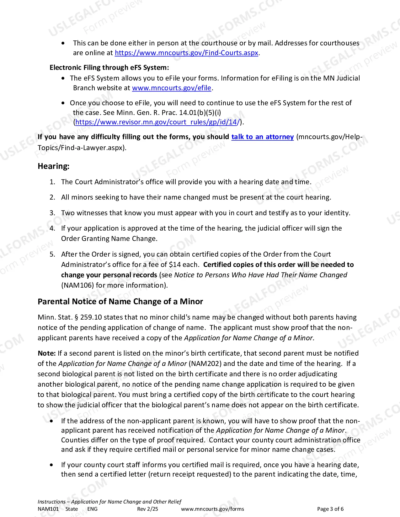 Preview Instructions - Name Change Applicants