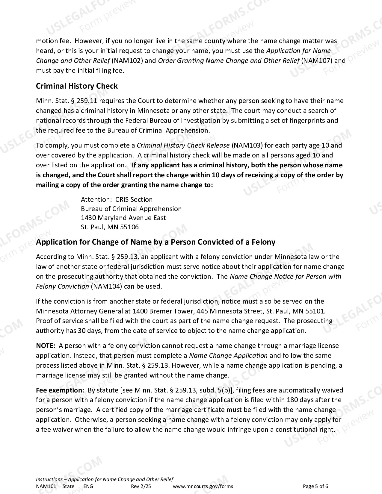 Preview Instructions - Name Change Applicants