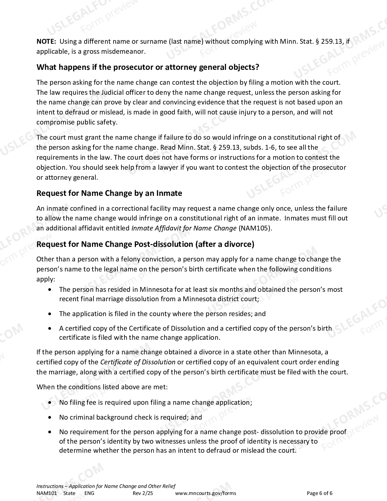 Preview Instructions - Name Change Applicants