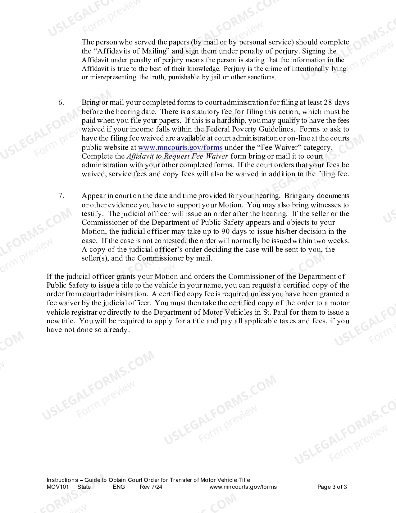 Preview Instructions - Guide to Obtain Court Order for Transfer of Motor Vehicle TitleStatewide