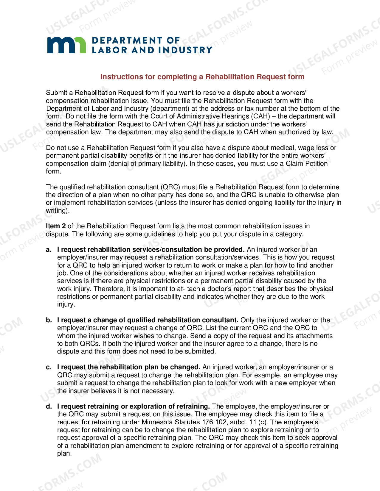 Preview Rehabilitation Request