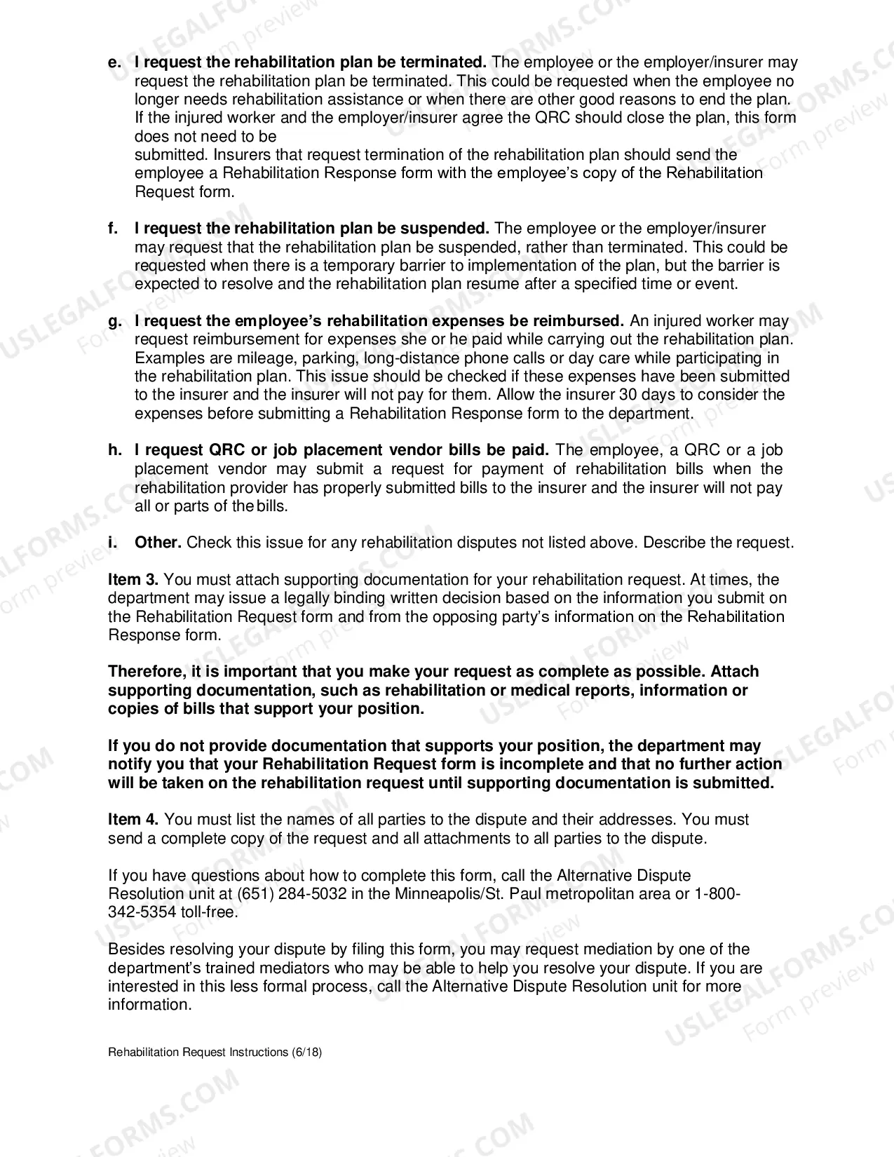 Preview Rehabilitation Request