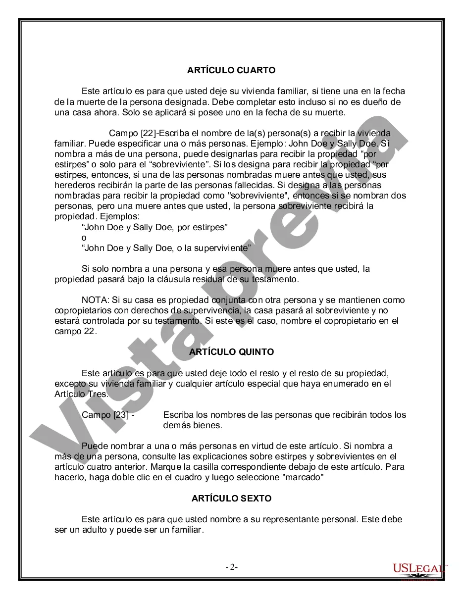 Preview Formulario de última voluntad y testamento legal para persona soltera sin hijos