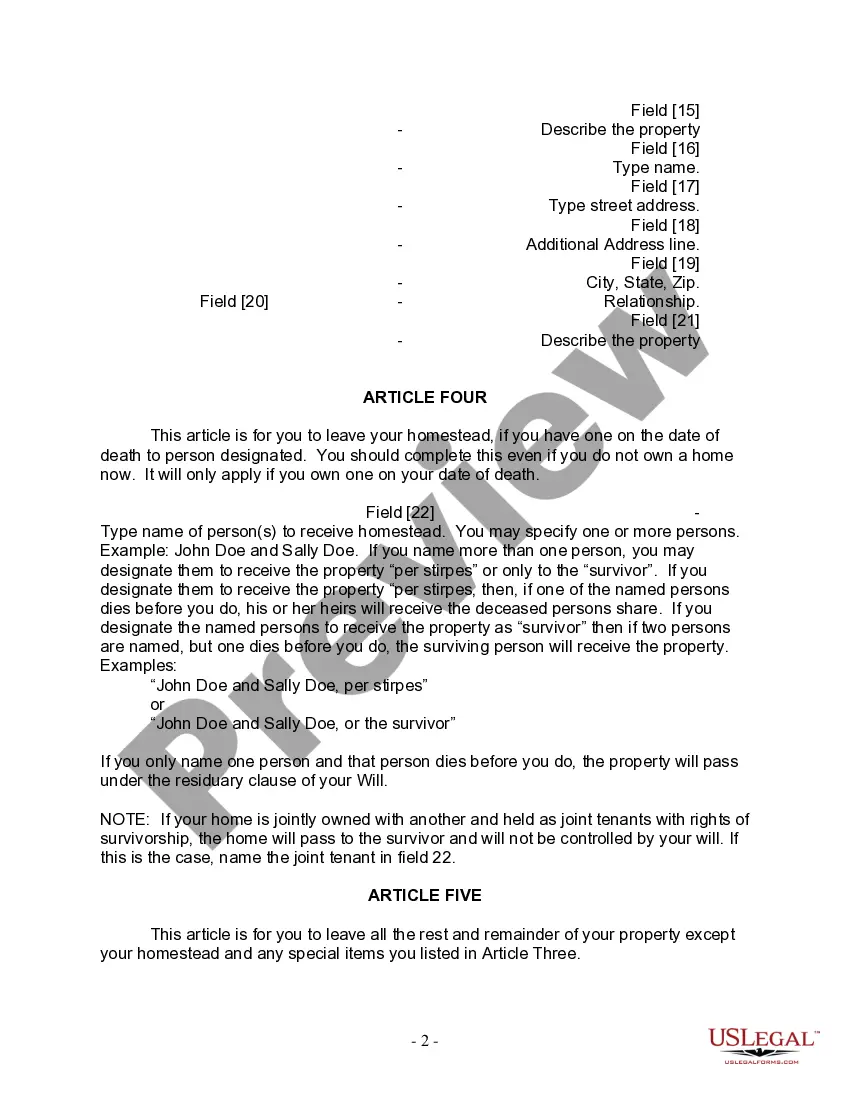 Preview Last Will and Testament for Single Person with No Children