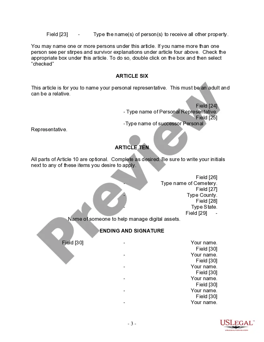 Preview Last Will and Testament for Single Person with No Children
