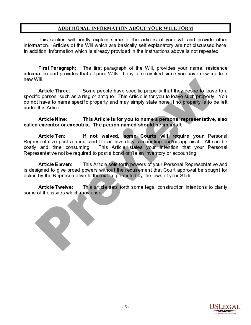 Preview Last Will and Testament for a Single Person with Minor Children