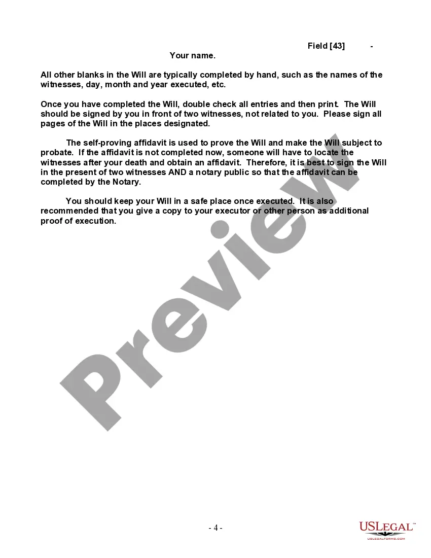 Preview Last Will and Testament for Single Person with Adult and Minor Children
