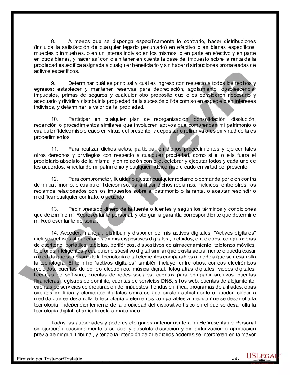 Preview Formulario Legal de Última Voluntad y Testamento para Persona Soltera con Hijos Adultos