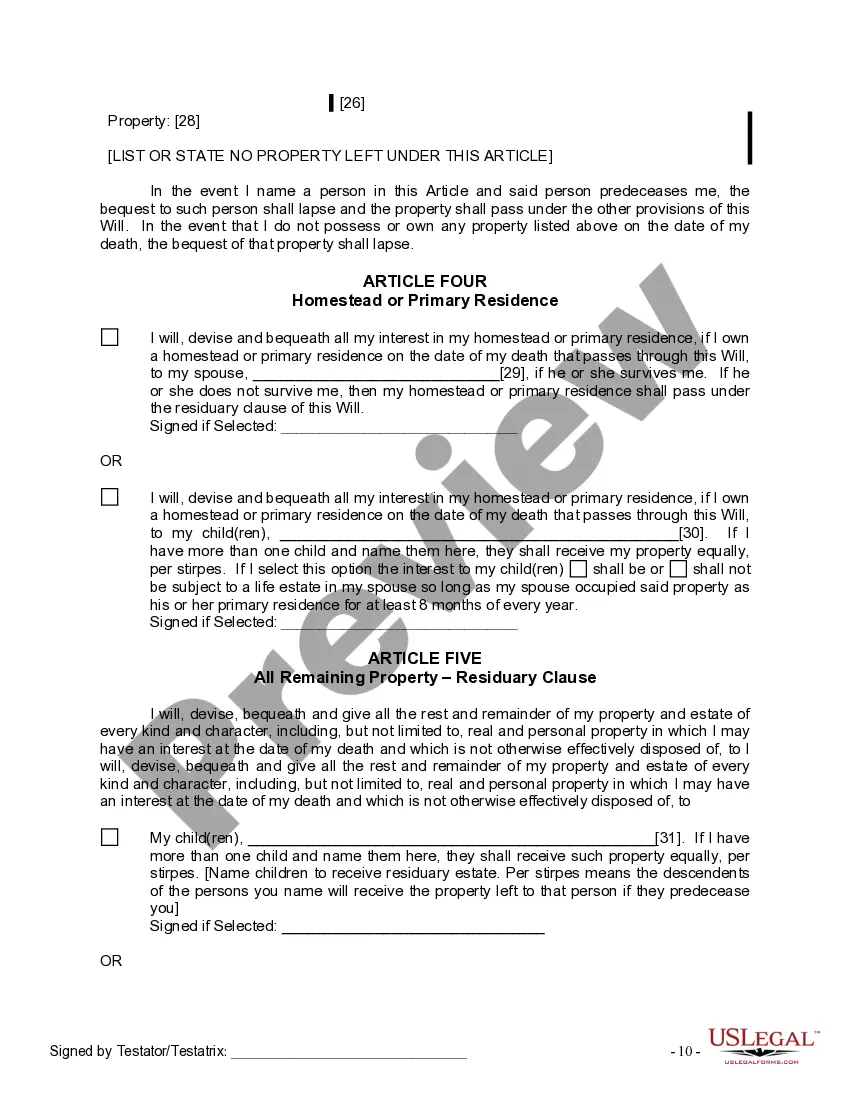 Preview Last Will and Testament for Married person with Minor Children from Prior Marriage
