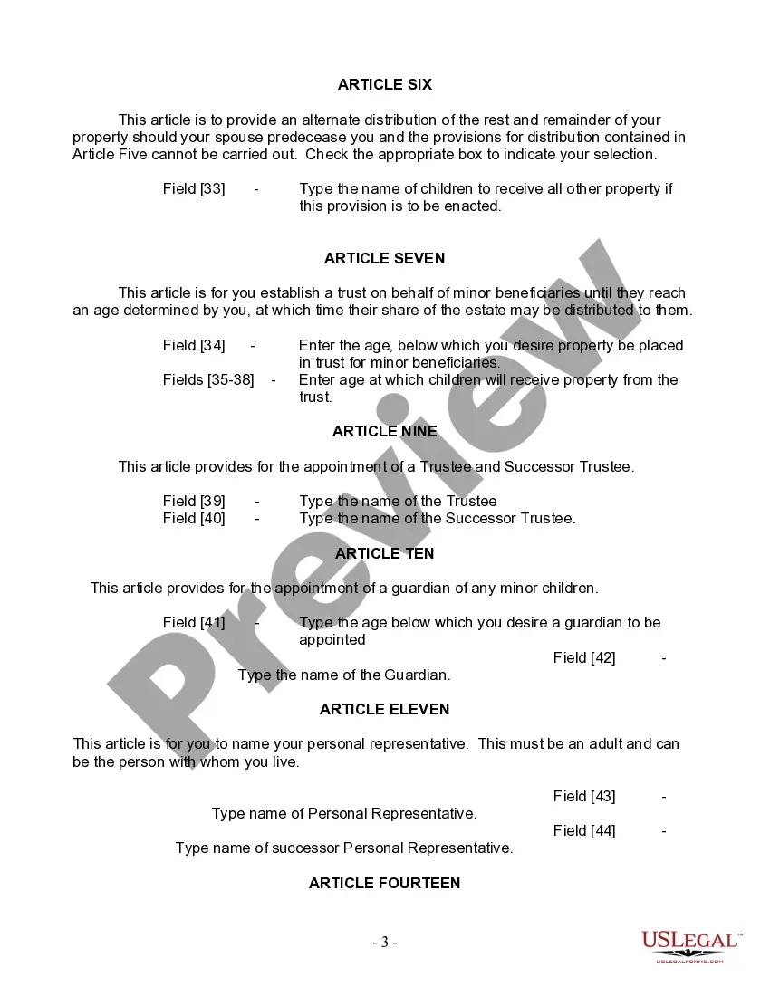 Preview Last Will and Testament for Married person with Minor Children from Prior Marriage