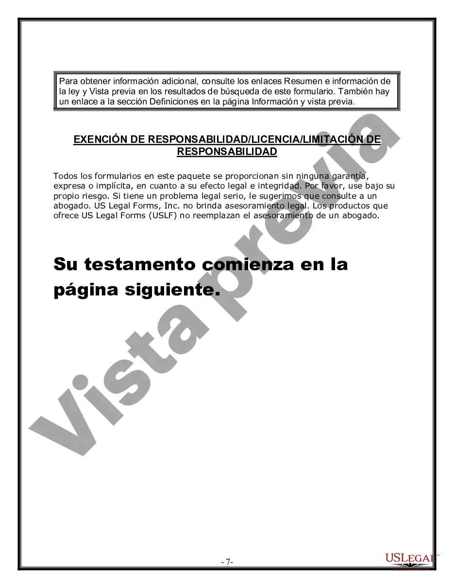 Preview Formulario de última voluntad y testamento legal para una persona casada con hijos adultos de un matrimonio anterior