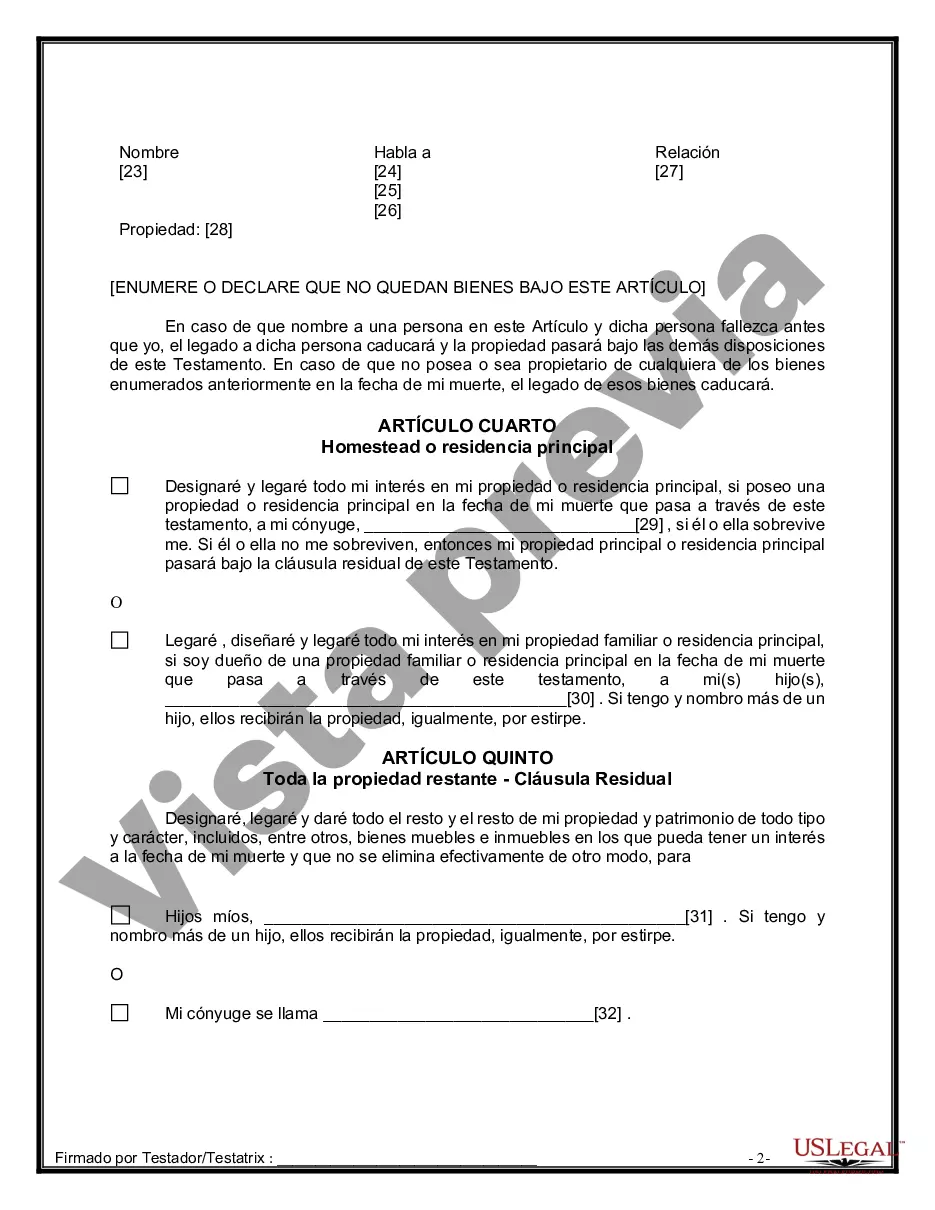 Preview Formulario de última voluntad y testamento legal para una persona casada con hijos adultos de un matrimonio anterior