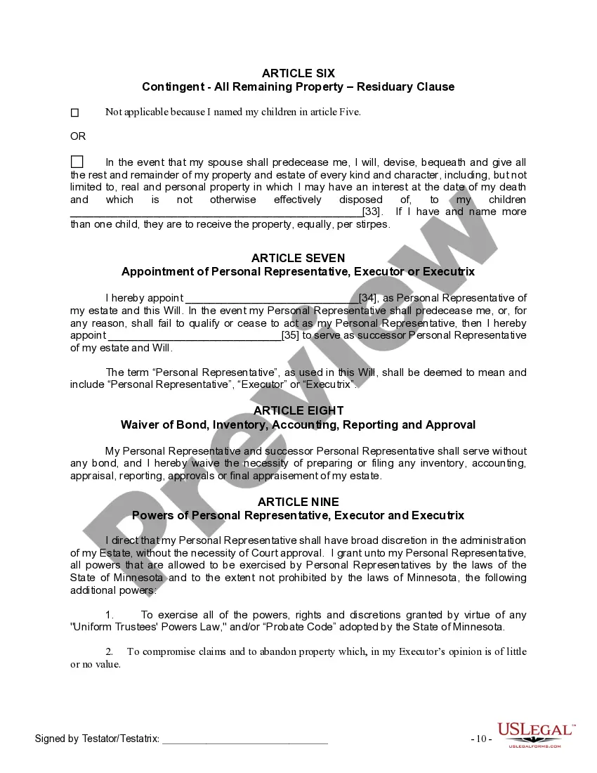 Preview Last Will and Testament for Married person with Adult Children from Prior Marriage