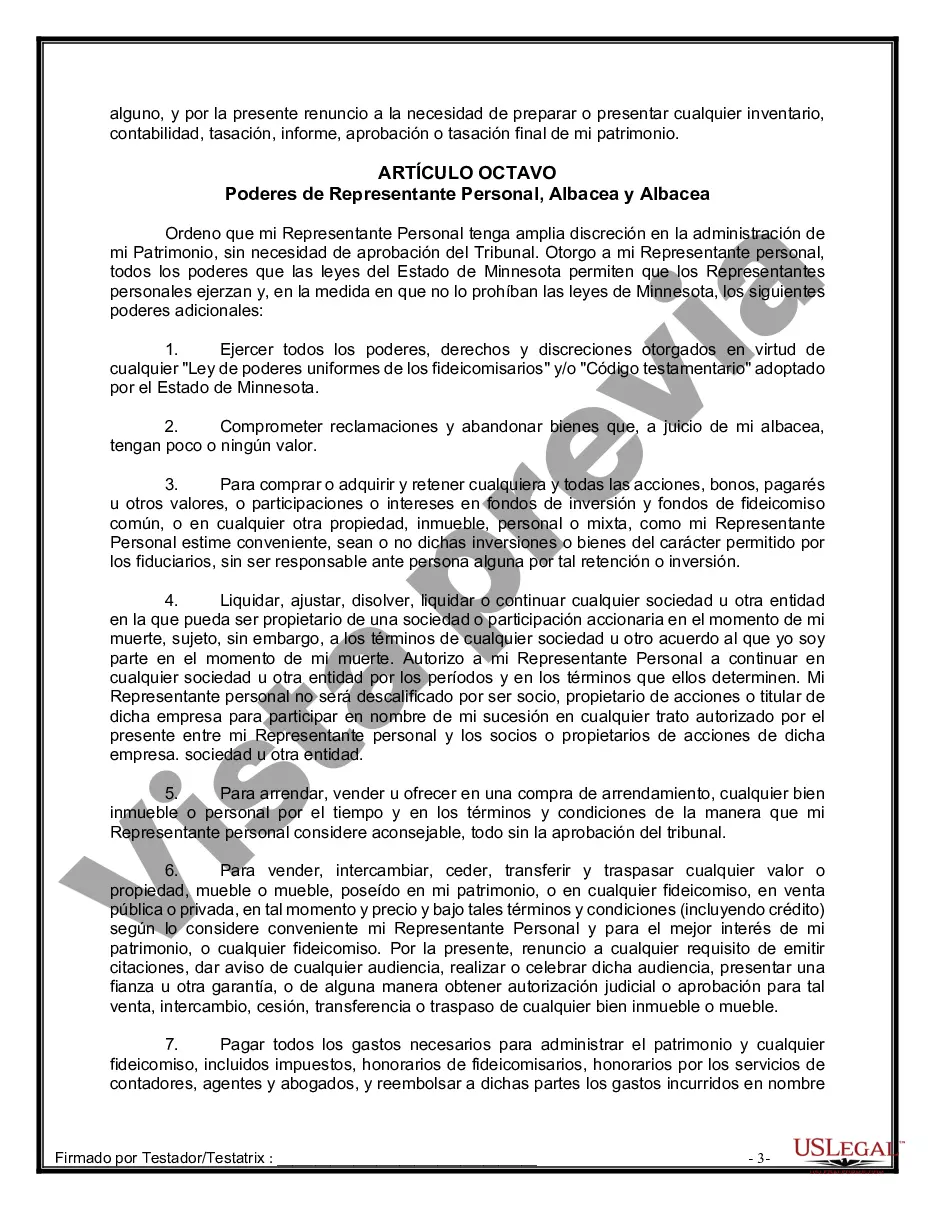 Preview Formulario de última voluntad y testamento legal para personas divorciadas que no se han vuelto a casar y no tienen hijos