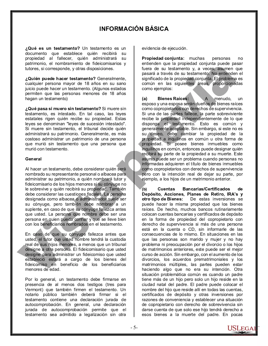Preview Formulario de última voluntad y testamento legal para personas divorciadas que no se han vuelto a casar y no tienen hijos