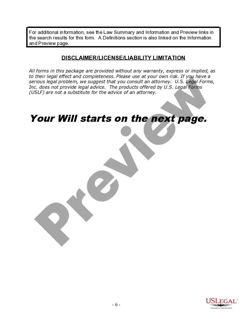 Preview Last Will and Testament for Divorced person not Remarried with Minor Children