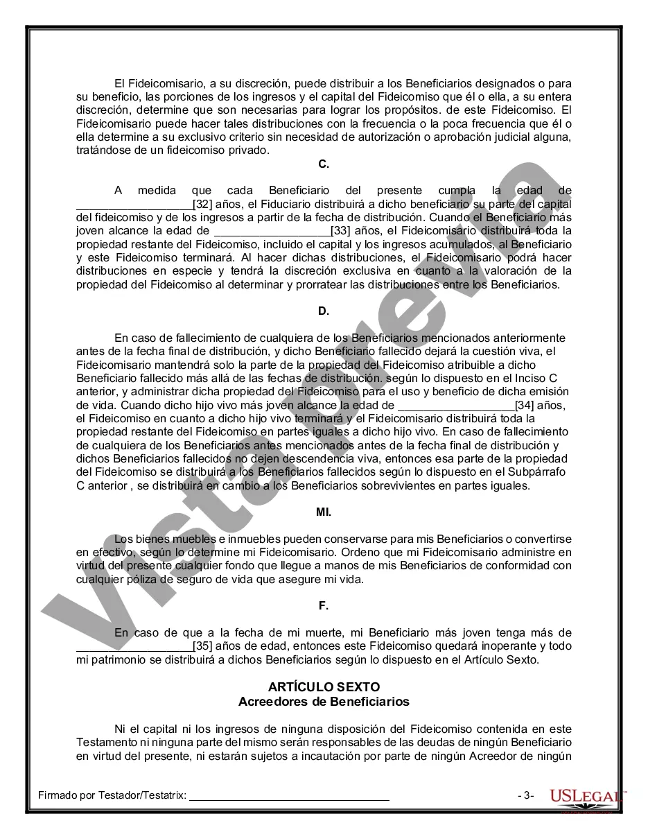 Preview Formulario de última voluntad y testamento legal para personas divorciadas que no se han vuelto a casar con hijos adultos y menores