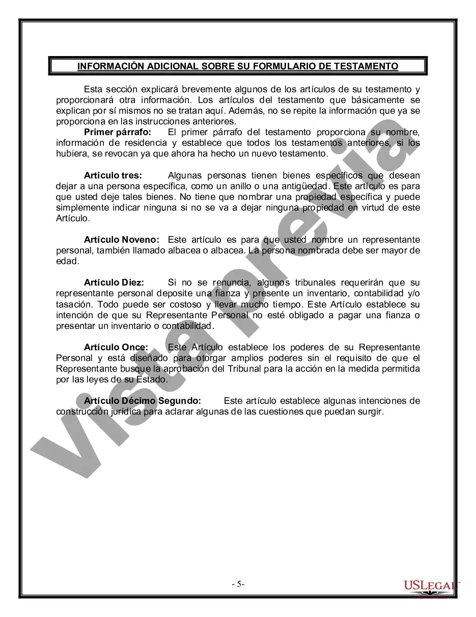 Preview Formulario de última voluntad y testamento legal para personas divorciadas que no se han vuelto a casar con hijos adultos y menores