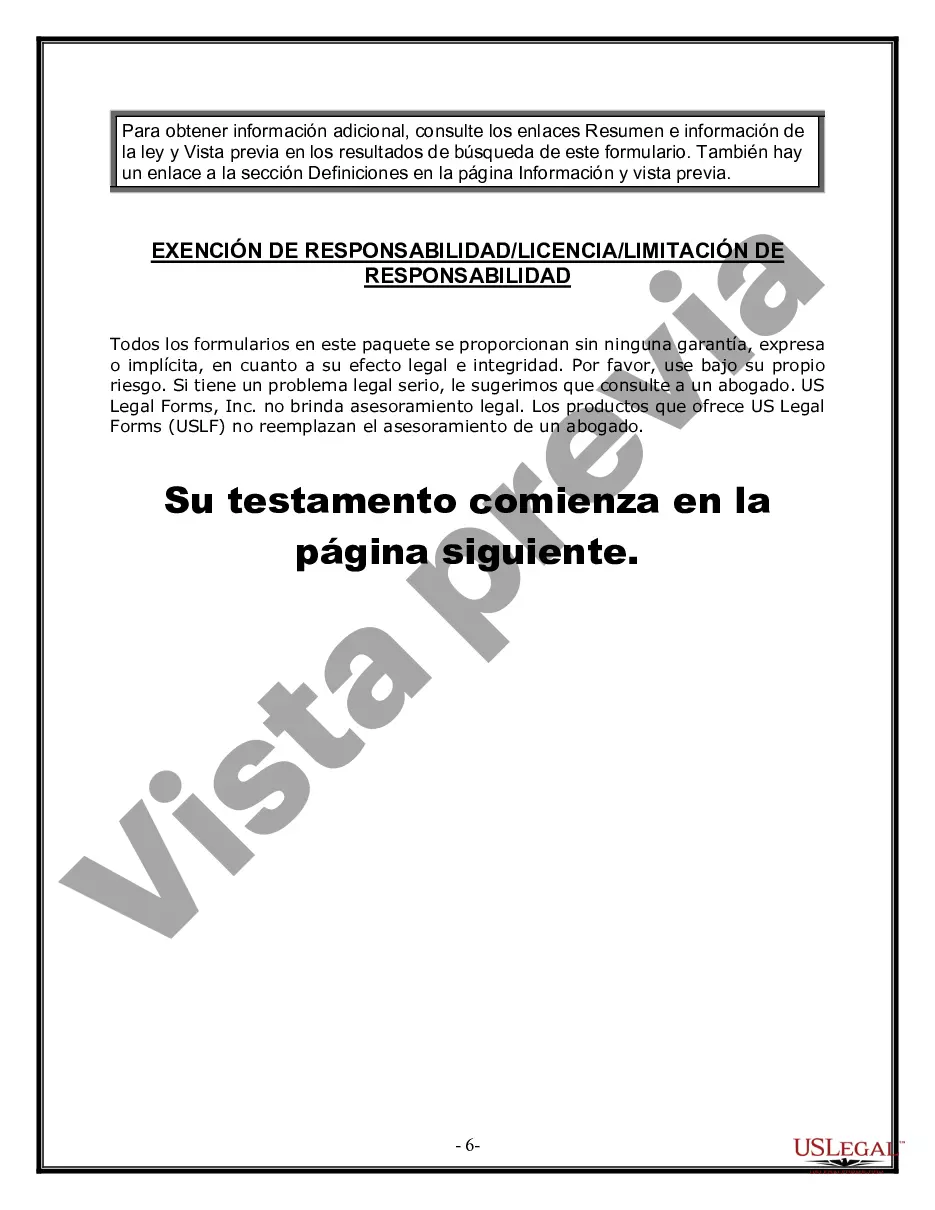 Preview Formulario de última voluntad y testamento legal para personas divorciadas que no se han vuelto a casar con hijos adultos y menores