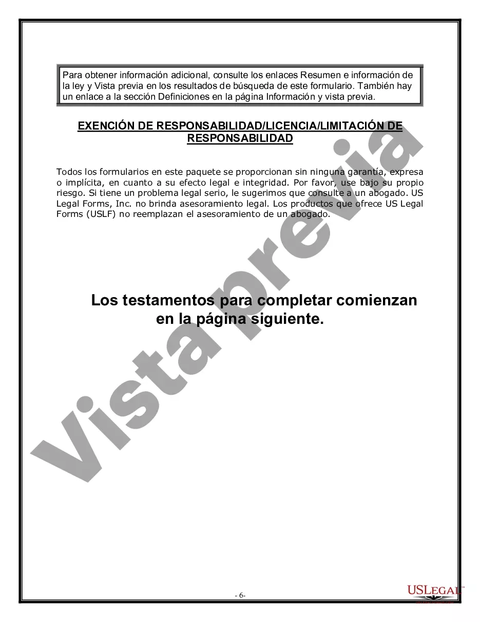 Preview Paquete de Voluntades Mutuas con Últimas Voluntades y Testamentos para Pareja Casada sin Hijos