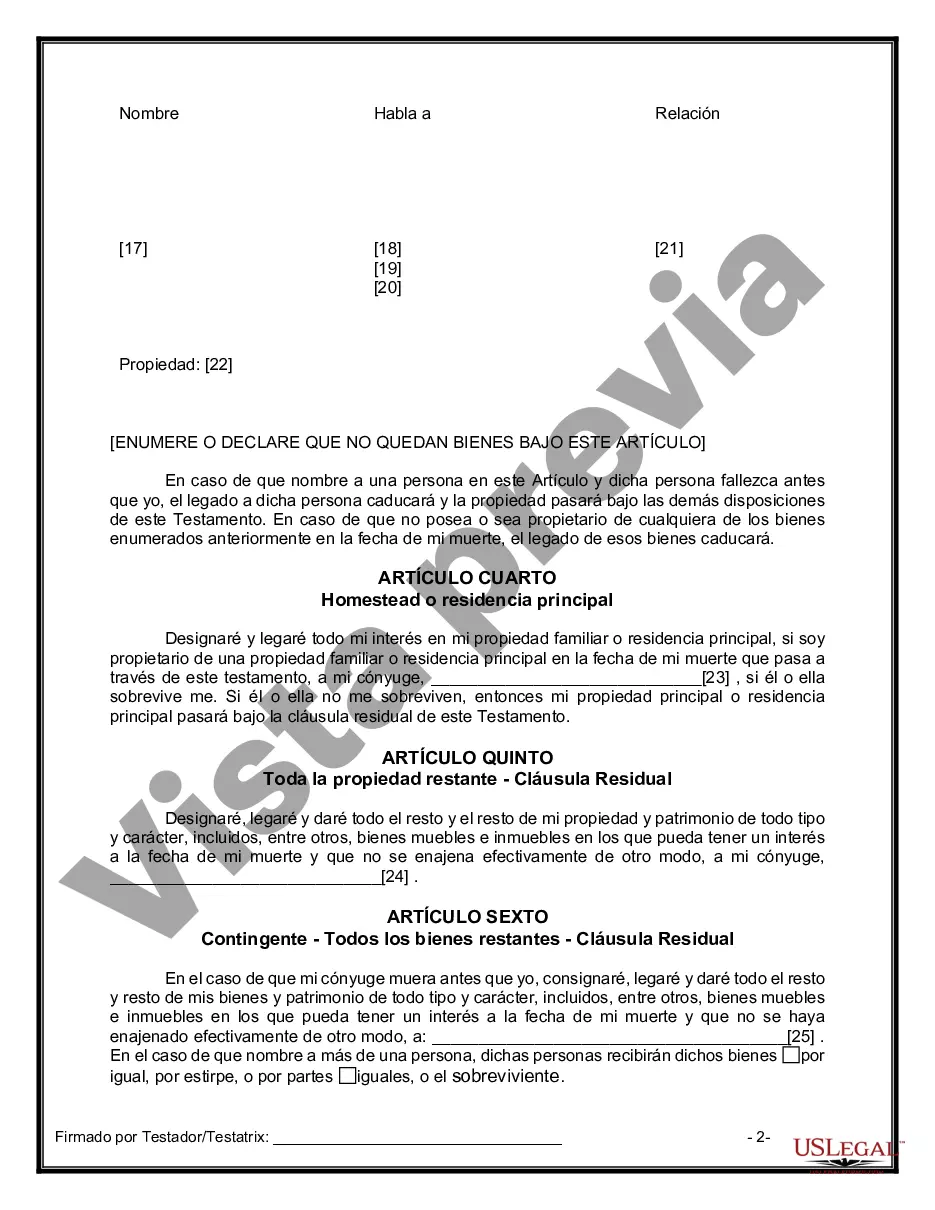 Preview Paquete de Voluntades Mutuas con Últimas Voluntades y Testamentos para Pareja Casada sin Hijos