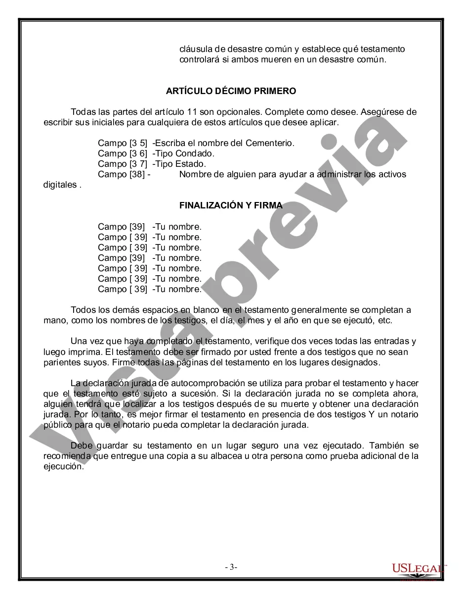 Preview Formulario de última voluntad y testamento legal para persona casada con hijos adultos