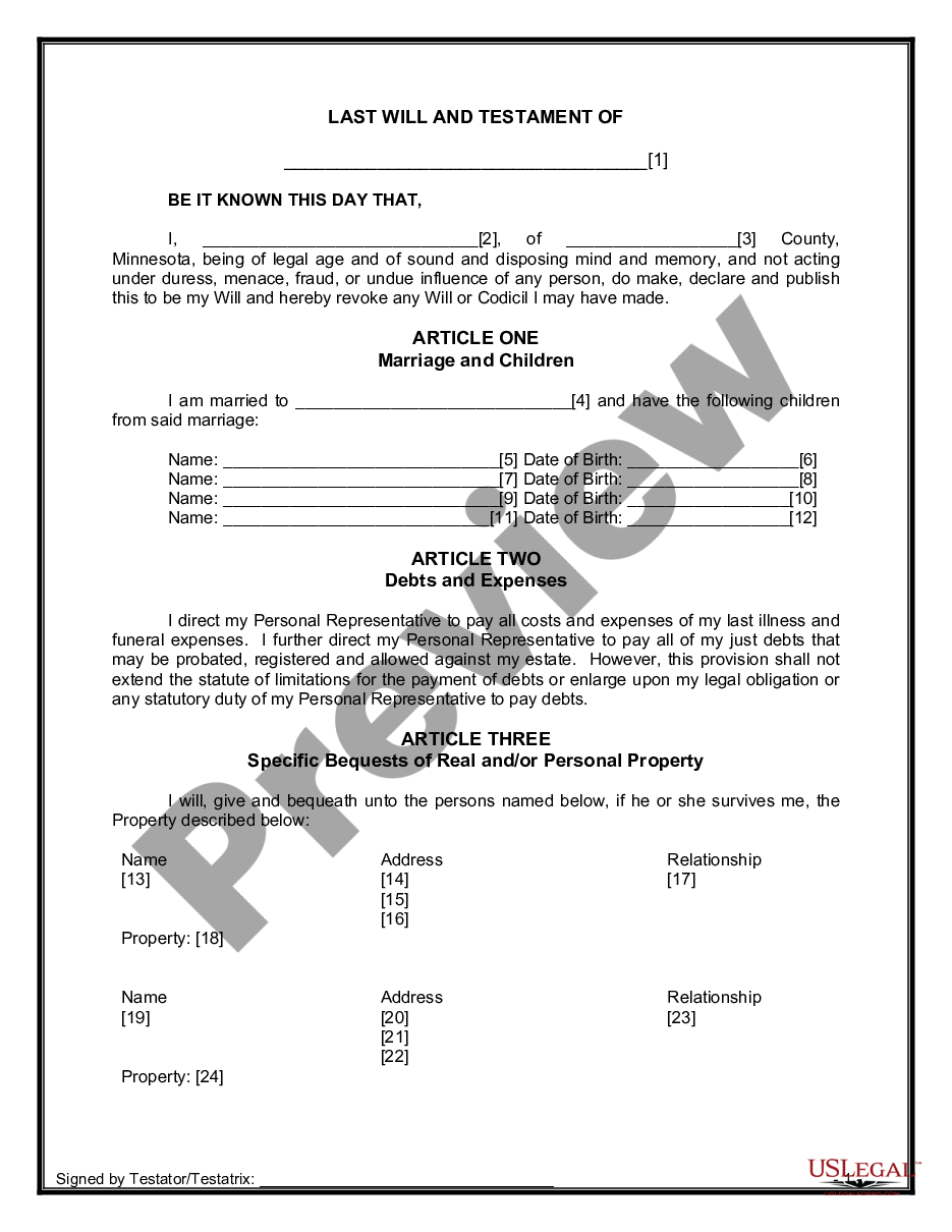 page 7 Legal Last Will and Testament Form for Married person with Minor Children preview