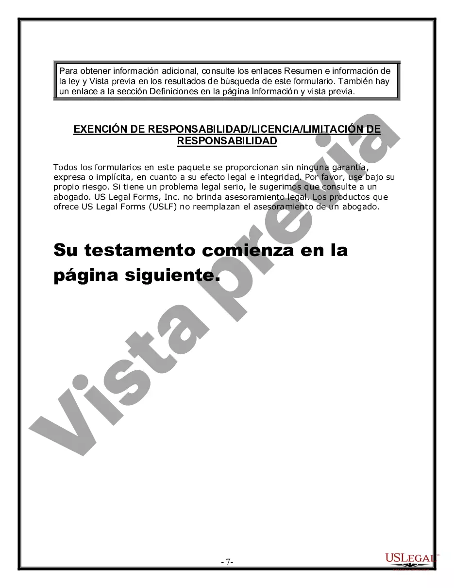 Preview Formulario Legal de Última Voluntad y Testamento para Persona Casada con Hijos Adultos y Menores de Matrimonio Anterior