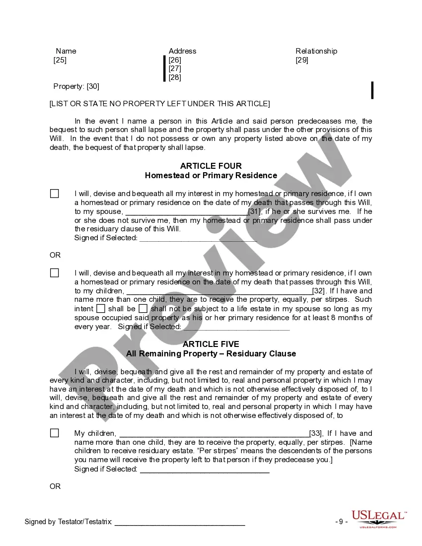 Preview Last Will and Testament for Married Person with Adult and Minor Children from Prior Marriage