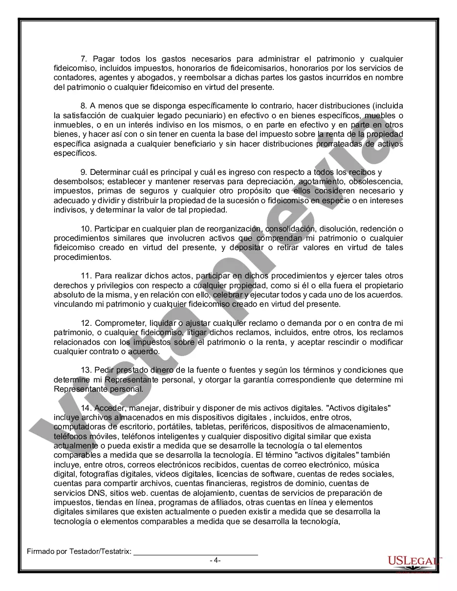 Preview Formulario de testamento y última voluntad legal para viuda o viudo con hijos adultos