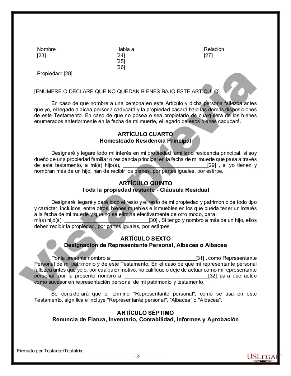 Preview Formulario de testamento y última voluntad legal para viuda o viudo con hijos adultos