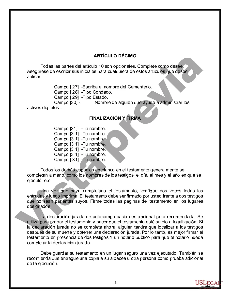 Preview Formulario de última voluntad legal para una viuda o viudo sin hijos