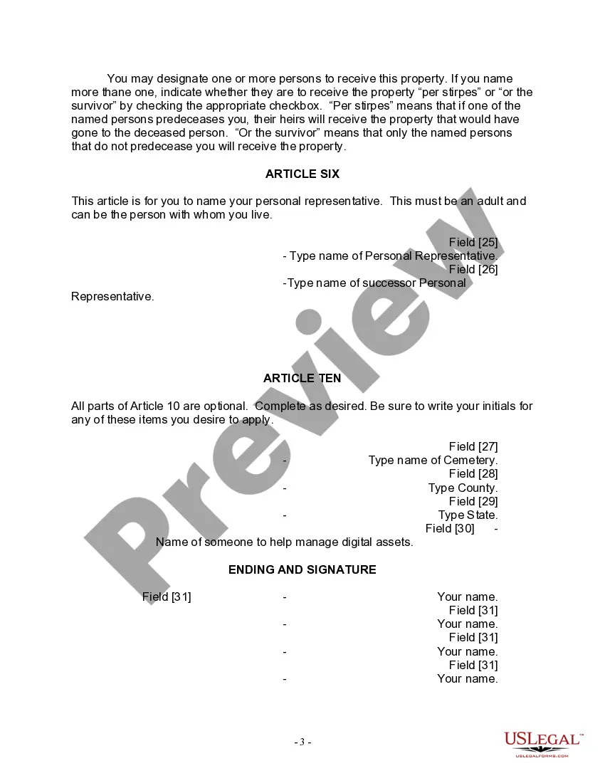 Preview Last Will for a Widow or Widower with no Children