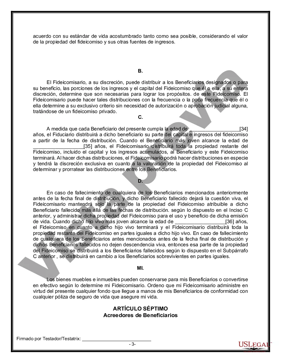 Preview Formulario de última voluntad y testamento legal para una viuda o viudo con hijos adultos y menores