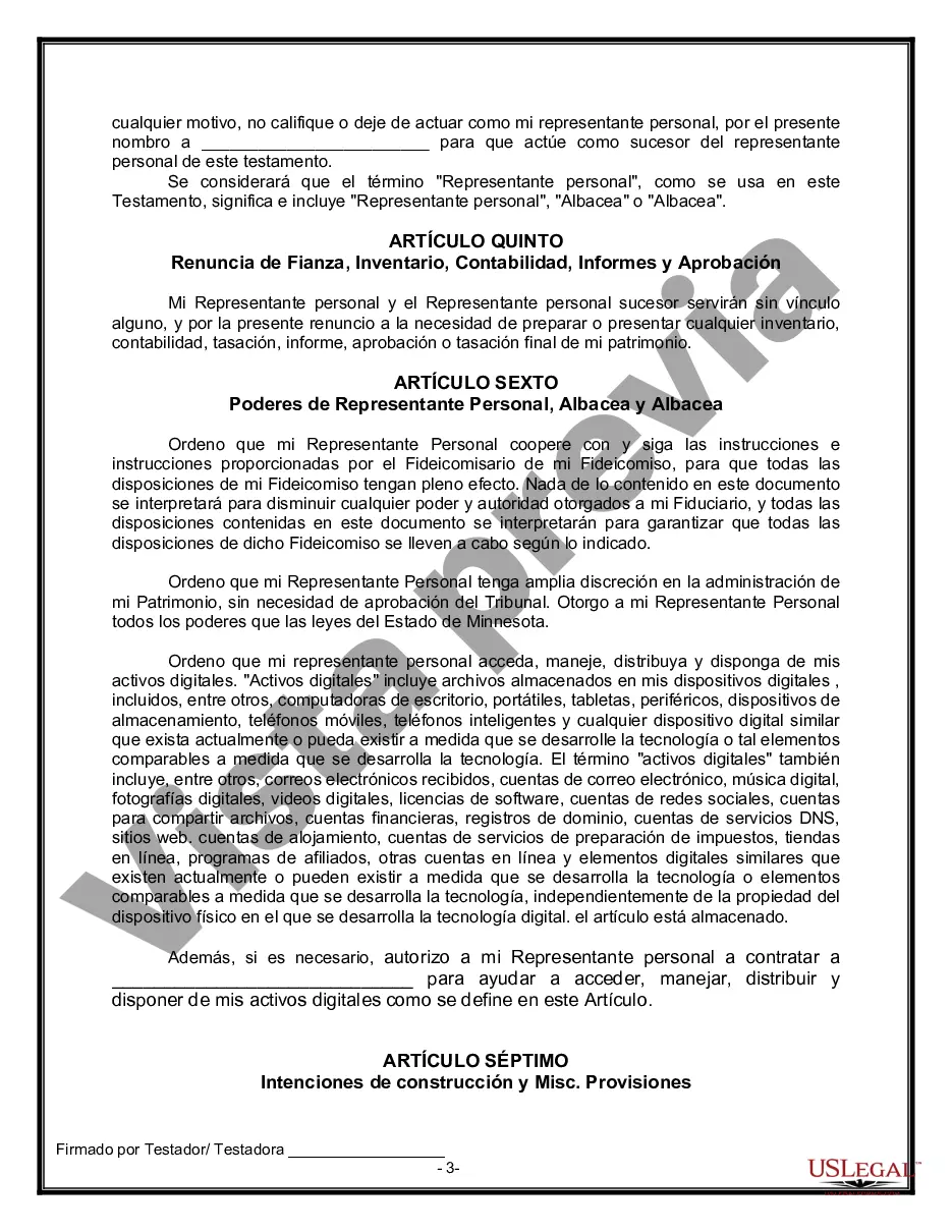 Preview Último testamento legal y formulario de testamento con todos los bienes en fideicomiso llamado testamento invertido