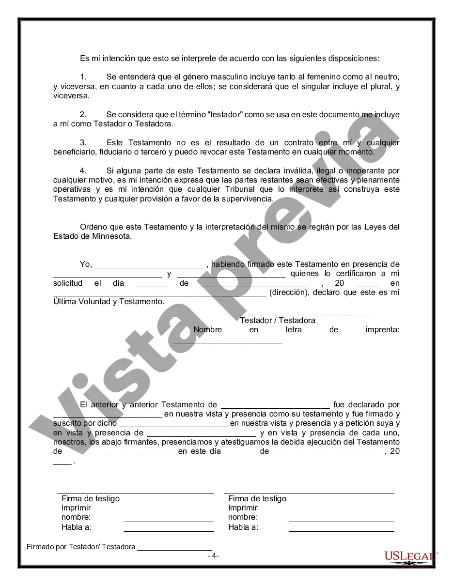 Preview Último testamento legal y formulario de testamento con todos los bienes en fideicomiso llamado testamento invertido